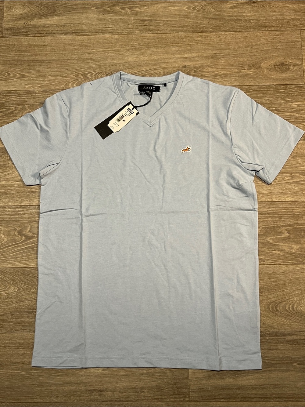AKOO Light Blue V-Neck Short Sleeve Tee with Embroidered Fox Logo